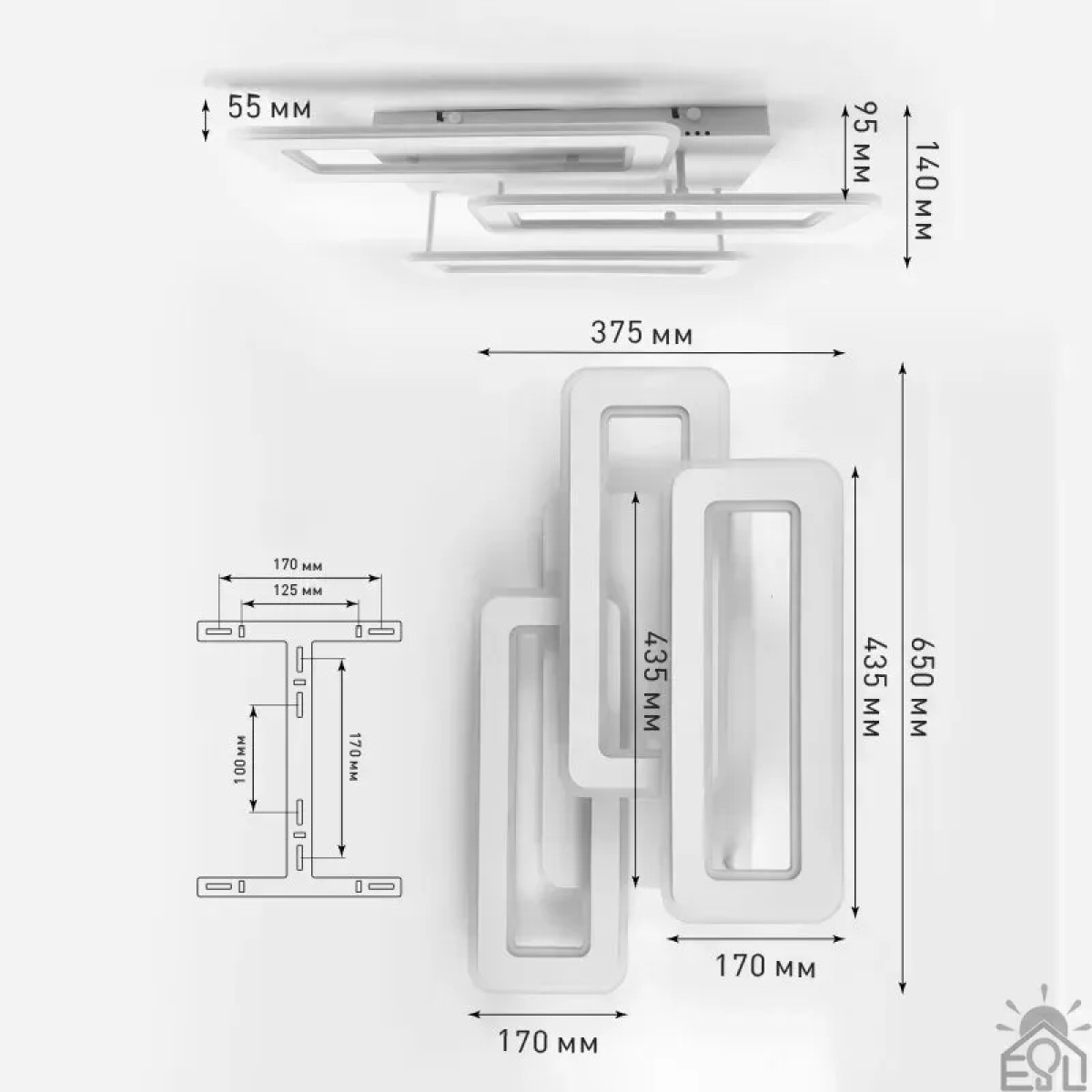 Смарт люстра керована світлодіодна TRIPLEX 3L 110 Вт 650x370x140 мм Бiла 10027 ESLLSE