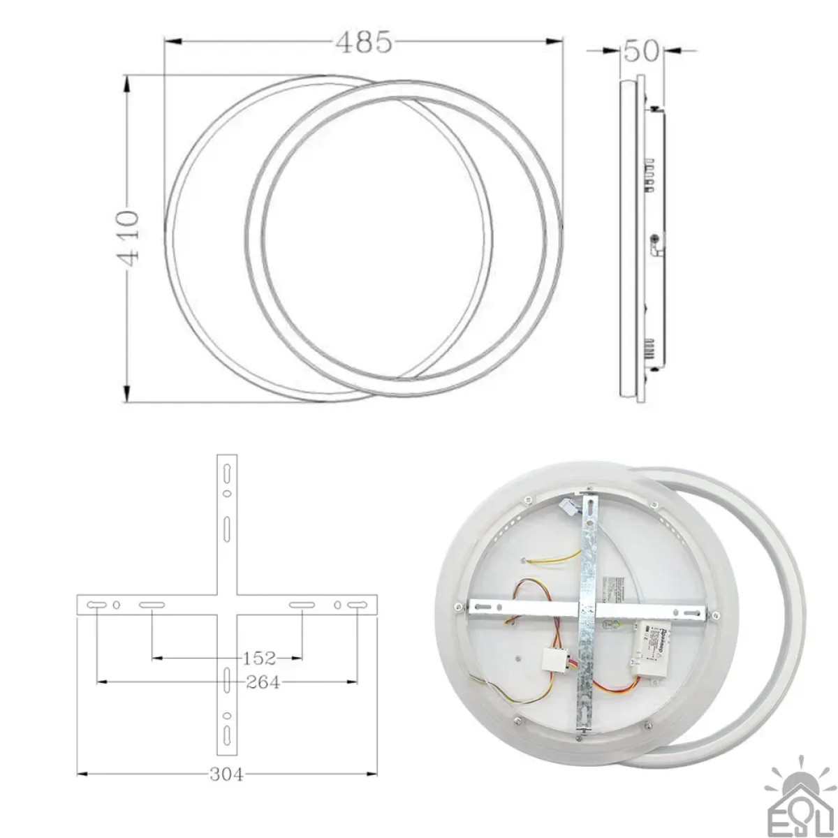 Світлодіодна люстра STANDART 80W 2R-ON/OFF-485х410х50-WHITE/WHITE-220-IP20 Керується вимикачем (без пульта) 10108 ESLLSE