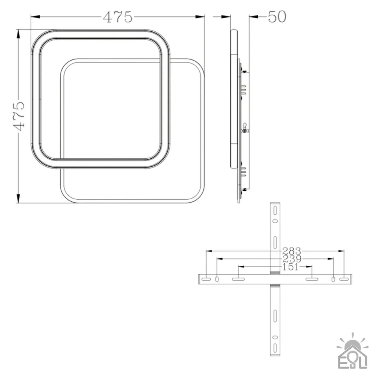 Світлодіодна люстра STANDART 80W 2S-ON/OFF-475х475х50-WHITE/WHITE-220-IP20 Керується вимикачем (без пульта) 10109 ESLLSE