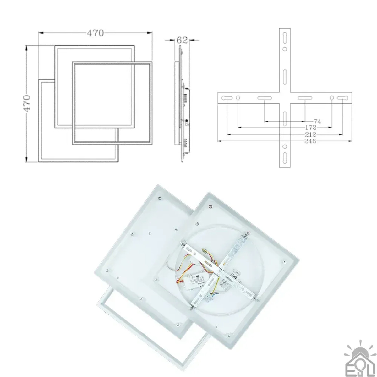 Світлодіодна люстра VEGA TRIPLE 3S 70 Вт 470х470х60 мм Біла Керується вимикачем (без пульта) 10110-1 ESLLSE