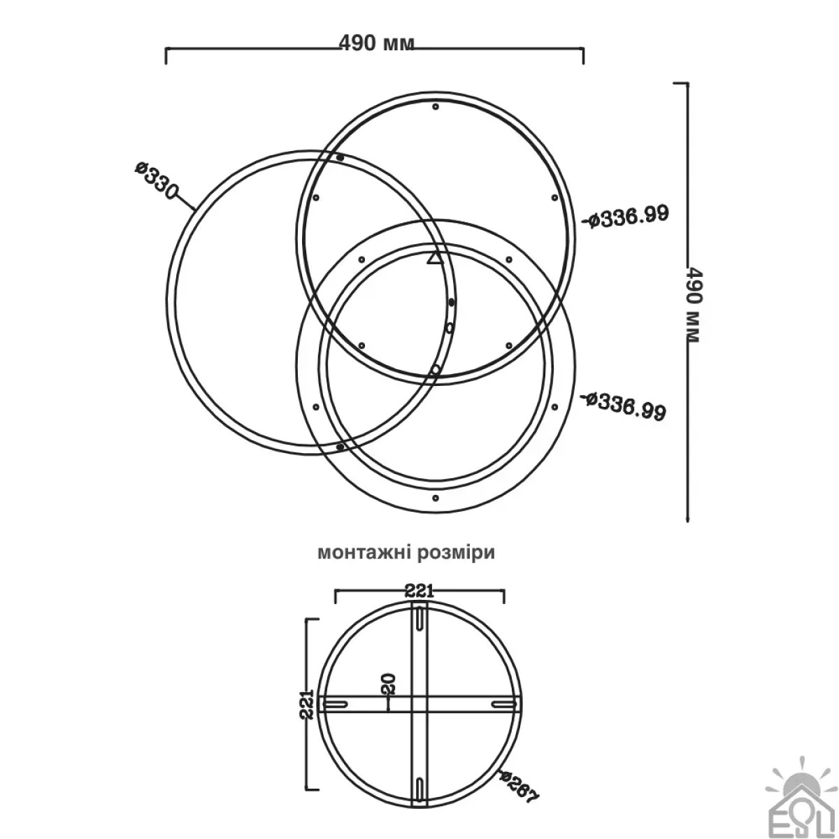 Світлодіодна люстра VEGA TRIPLE 3R 70 Вт 490х490х60 мм Біла Керується вимикачем (без пульта) 10111 ESLLSE