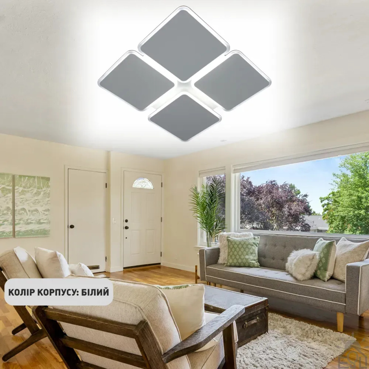 Світлодіодна люстра AERO square 70W 4S-ON/OFF-455х455х60-WHITE/WHITE-220-IP20 Керується вимикачем (без пульта) 10112 ESLLSE