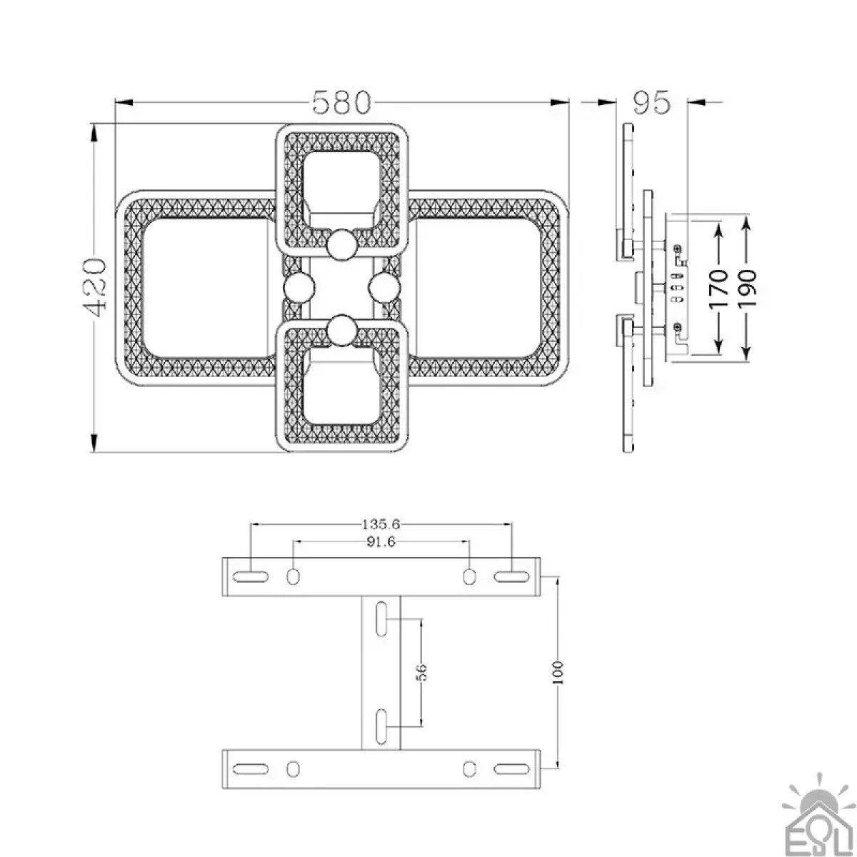 Керована світлодіодна смарт люстра TIRE 60W 4S 580x420x95мм Біла 10127 ESLLSE