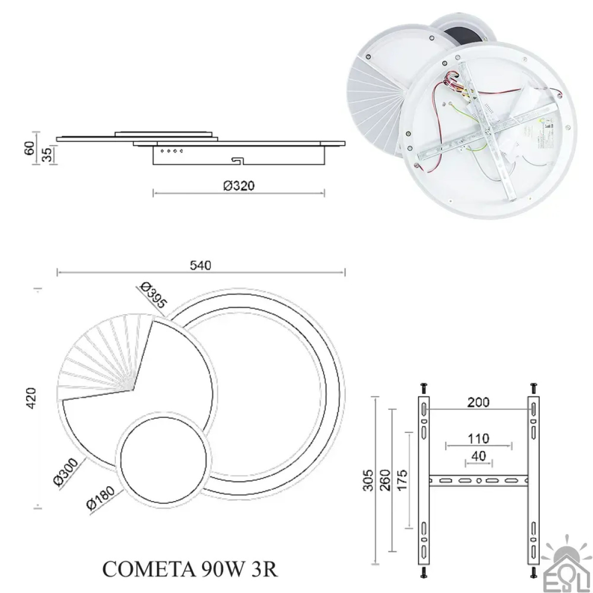 Смарт люстра керована світлодіодна COMETA 3R 90 Вт 540x420x60 мм Бiла 10210 ESLLSE