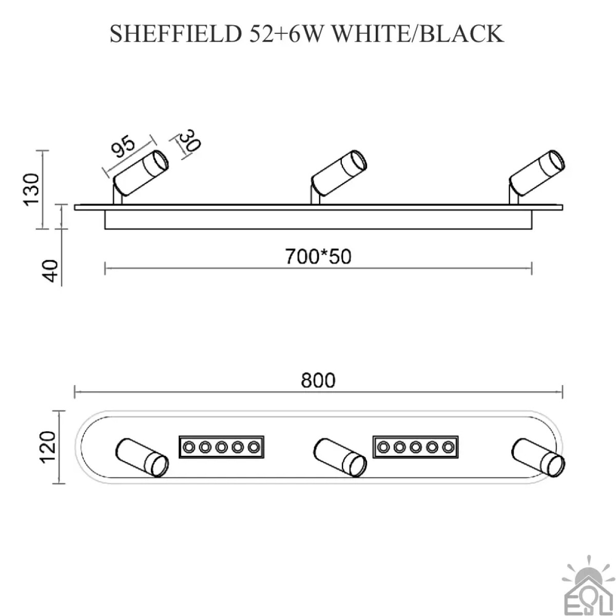 Смарт люстра керована світлодіодна SHEFFIELD 3LR 52+6 Вт 800×120 мм Чорна 10212 ESLLSE