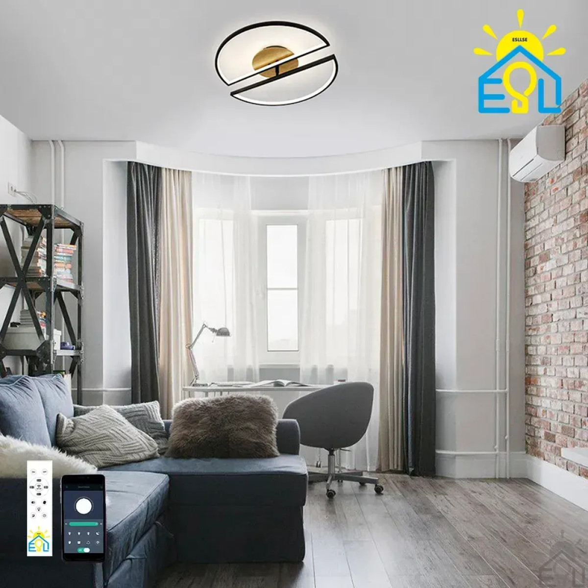 Керована світлодіодна люстра WOODY 75W-2PR-APP-500x135-BLACK/WOOD-220-IP20 10219 ESLLSE