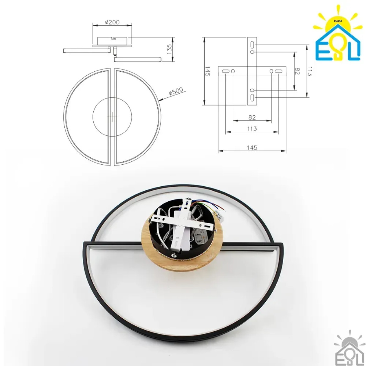 Керована світлодіодна люстра WOODY 75W-2PR-APP-500x135-BLACK/WOOD-220-IP20 10219 ESLLSE