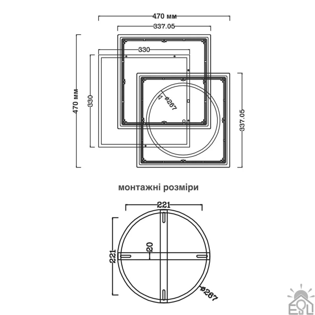 Світлодіодна люстра VEGA triple 80W 3S-ON/OFF-470×470×62-BLACK/WHITE-220-IP20 Керується вимикачем (без пульта) 10401 ESLLSE