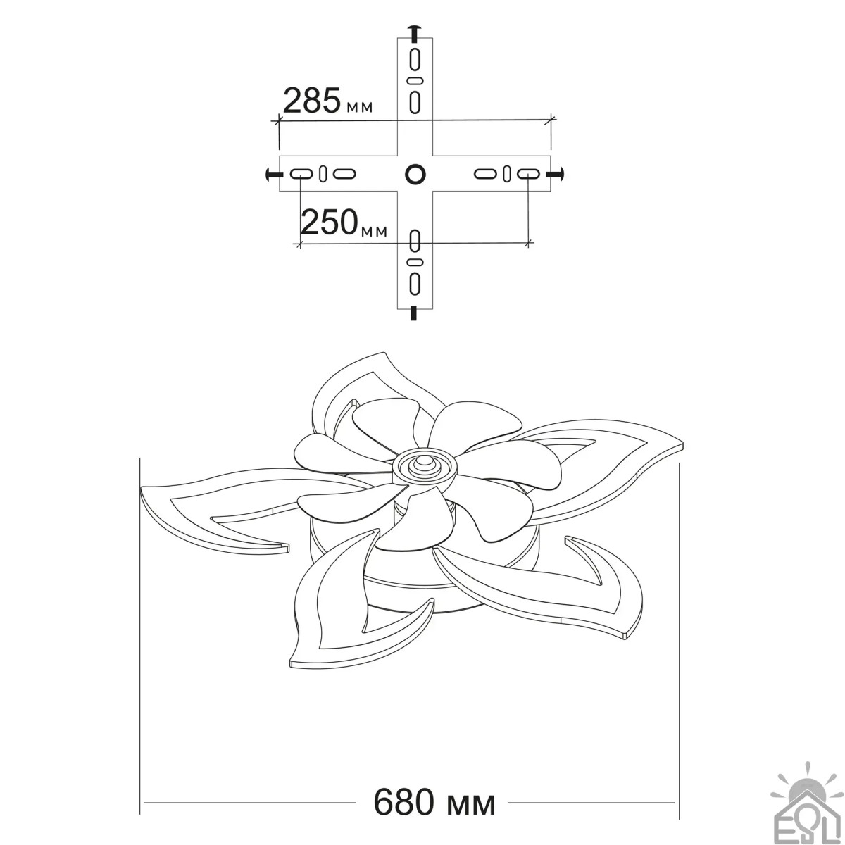 Смарт люстра з вентилятором керована світлодіодна FAN ELLA 72 Вт + 18 Вт 680x120 мм 10420 ESLLSE