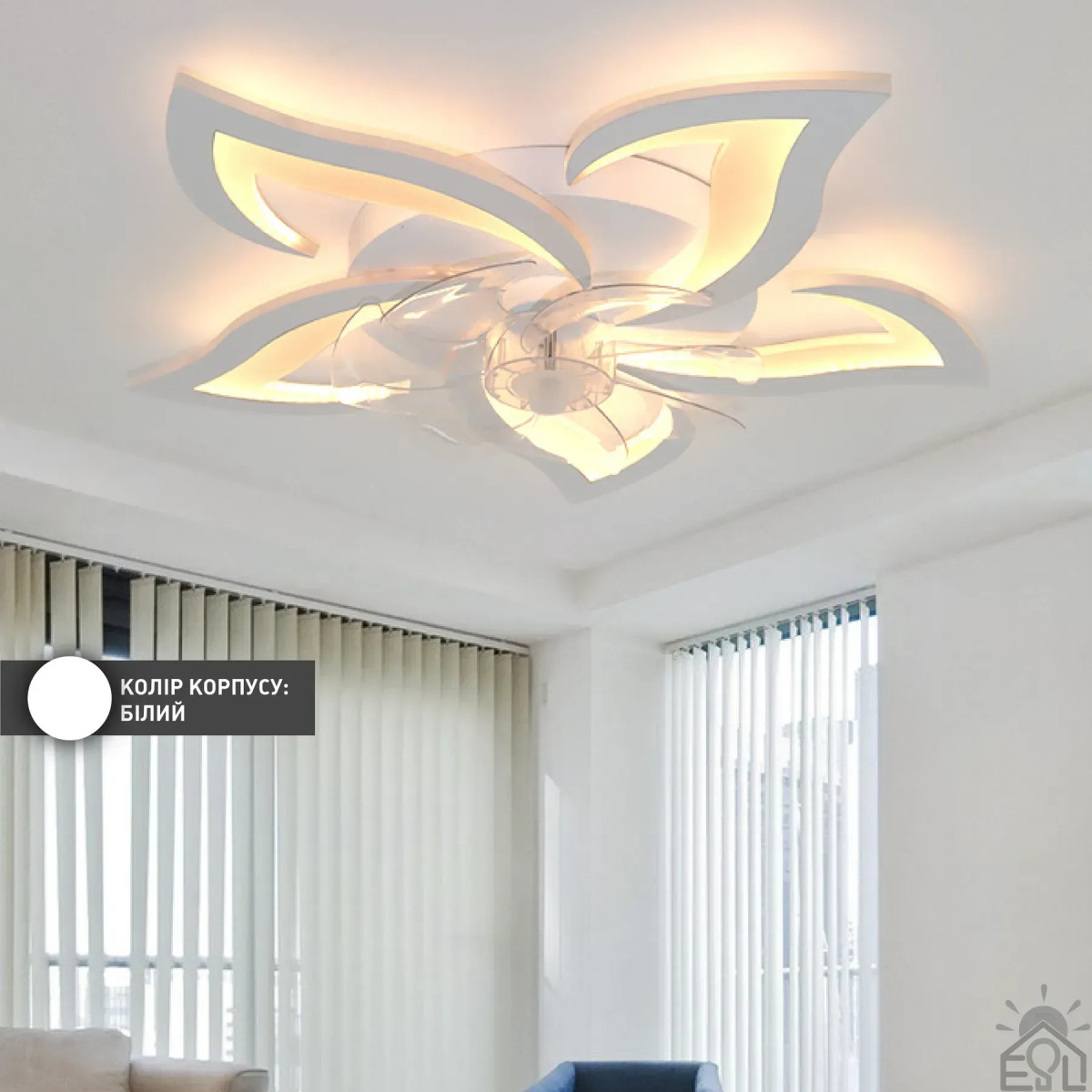 Смарт люстра з вентилятором керована світлодіодна FAN ELLA 72 Вт + 18 Вт 680x120 мм 10420 ESLLSE