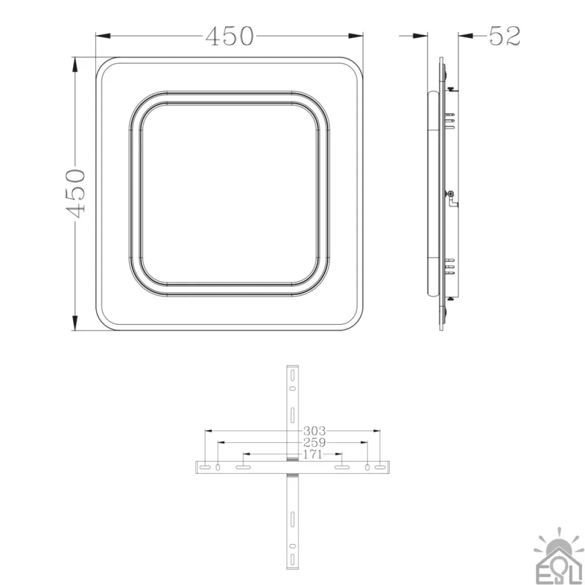 Світлодіодна люстра VEGA DUAL 2S 80 Вт 450×450×52 мм Чорно-Біла. Керується вимикачем (без пульта) 10428 ESLLSE