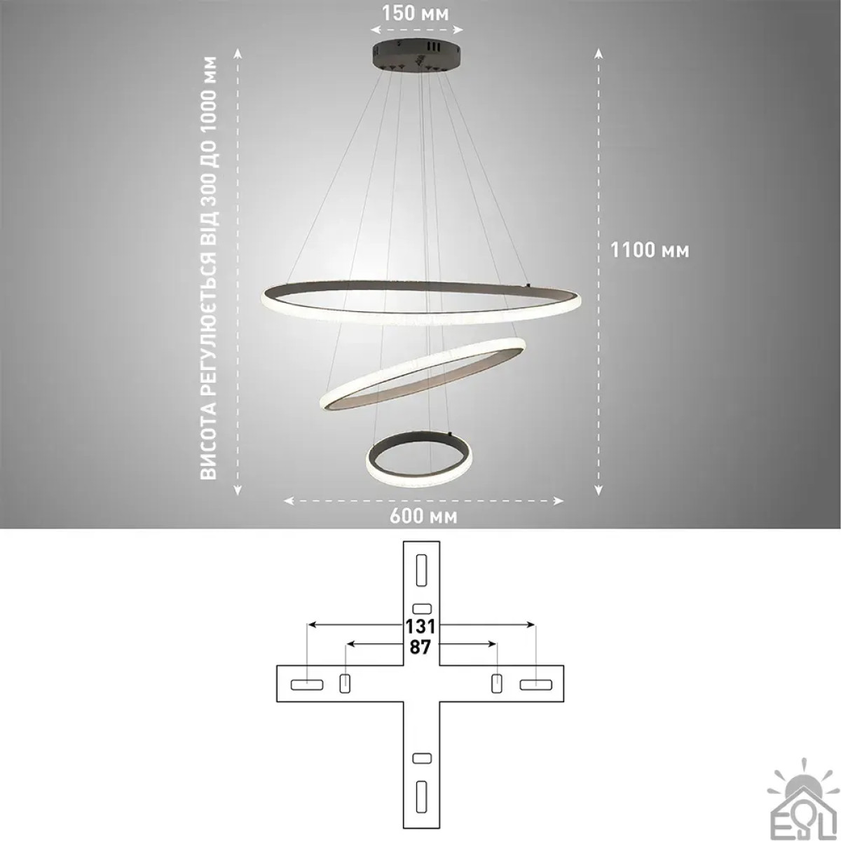 Люстра керована світлодіодна підвісна AKRILIKA 3R 70 Вт 600x1100 мм Біла Керується вимикачем (без пульта) 10431 ESLLSE