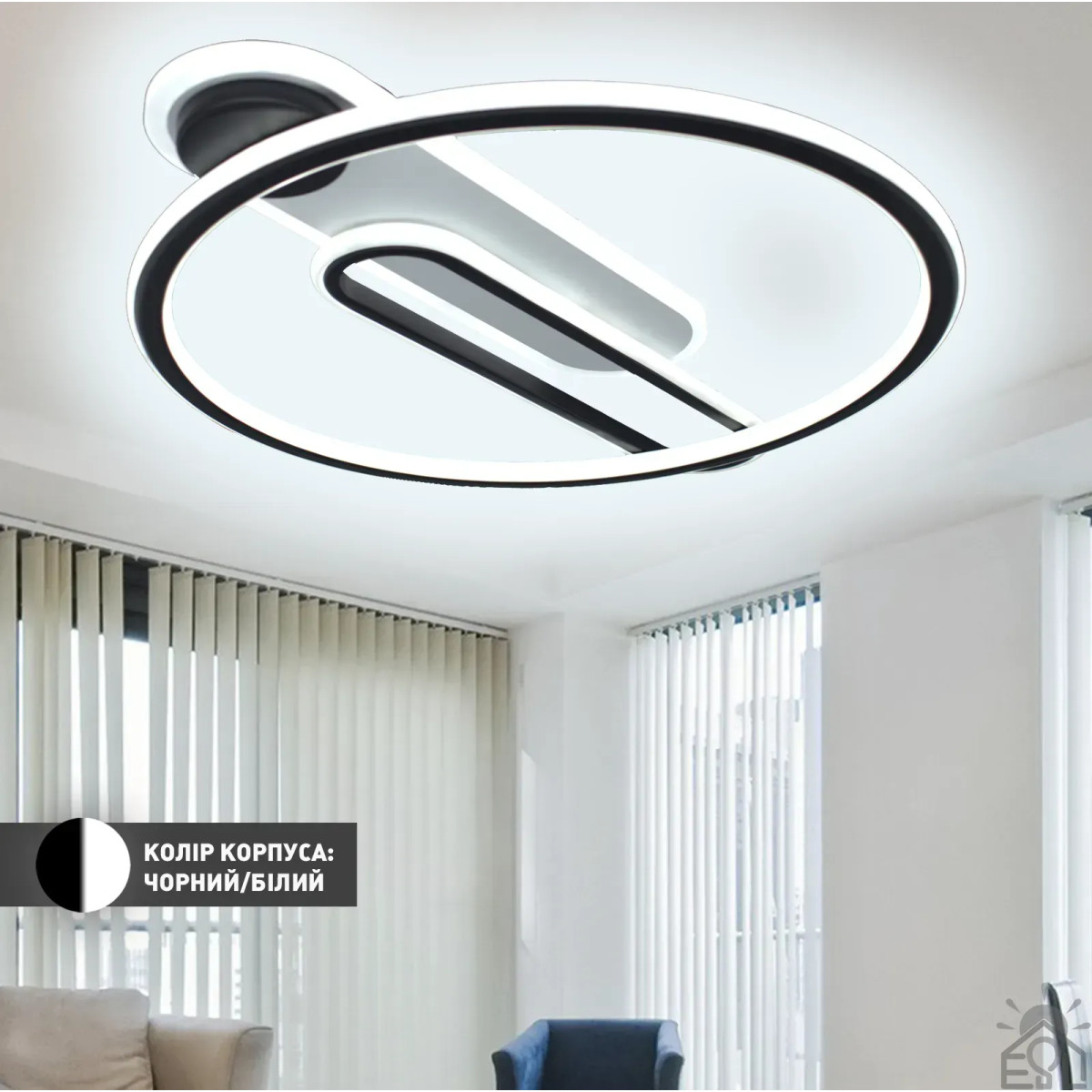 Керована світлодіодна люстра MENSOLA 65W R-SMART-530×450×60-WHITE/BLACK-220-IP20 10432 ESLLSE