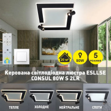Керована світлодіодна люстра CONSUL S 2LR 80 Вт 480×480×125 мм Чорно-біла 10436 ESLLSE