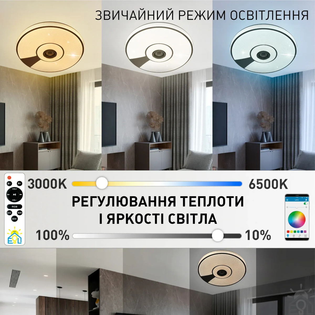 Смарт люстра музична керована світлодіодна SONG R RGB 80 Вт 480x75 мм Біла 10453 ESLLSE