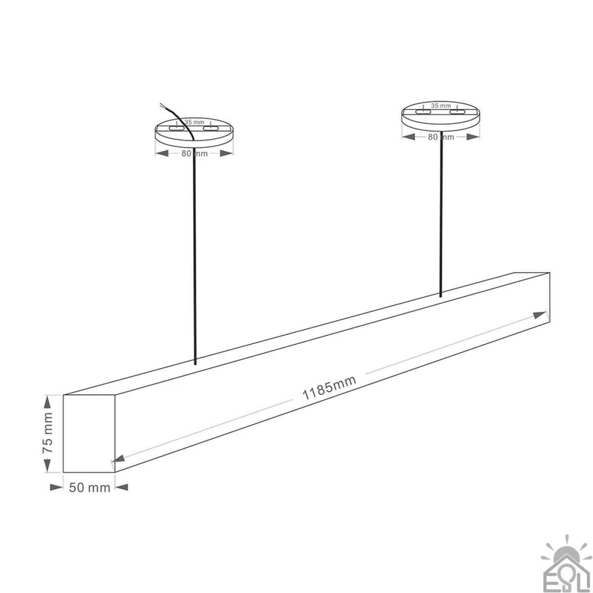 Світильник підвісний лінійний світлодіодний SOLO 40 Вт 1185x50x75 мм Чорний Керується вимикачем (без пульта) 10459 ESLLSE