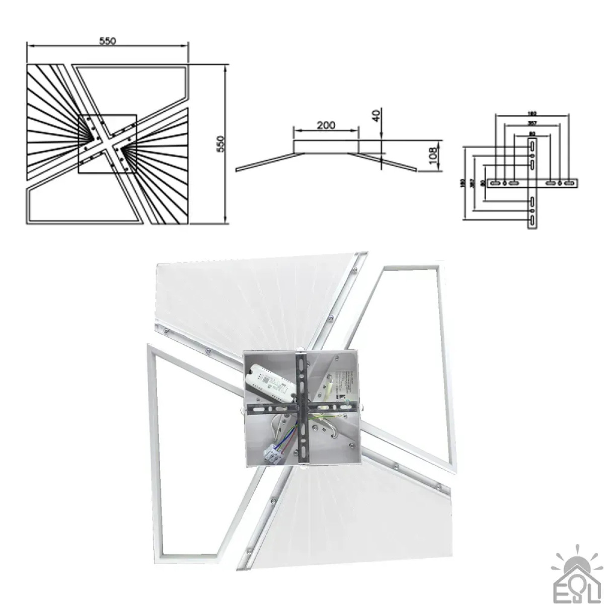 Смарт люстра керована світлодіодна GALAXY 4Q 80 Вт 550x550x108 мм 10476 ESLLSE