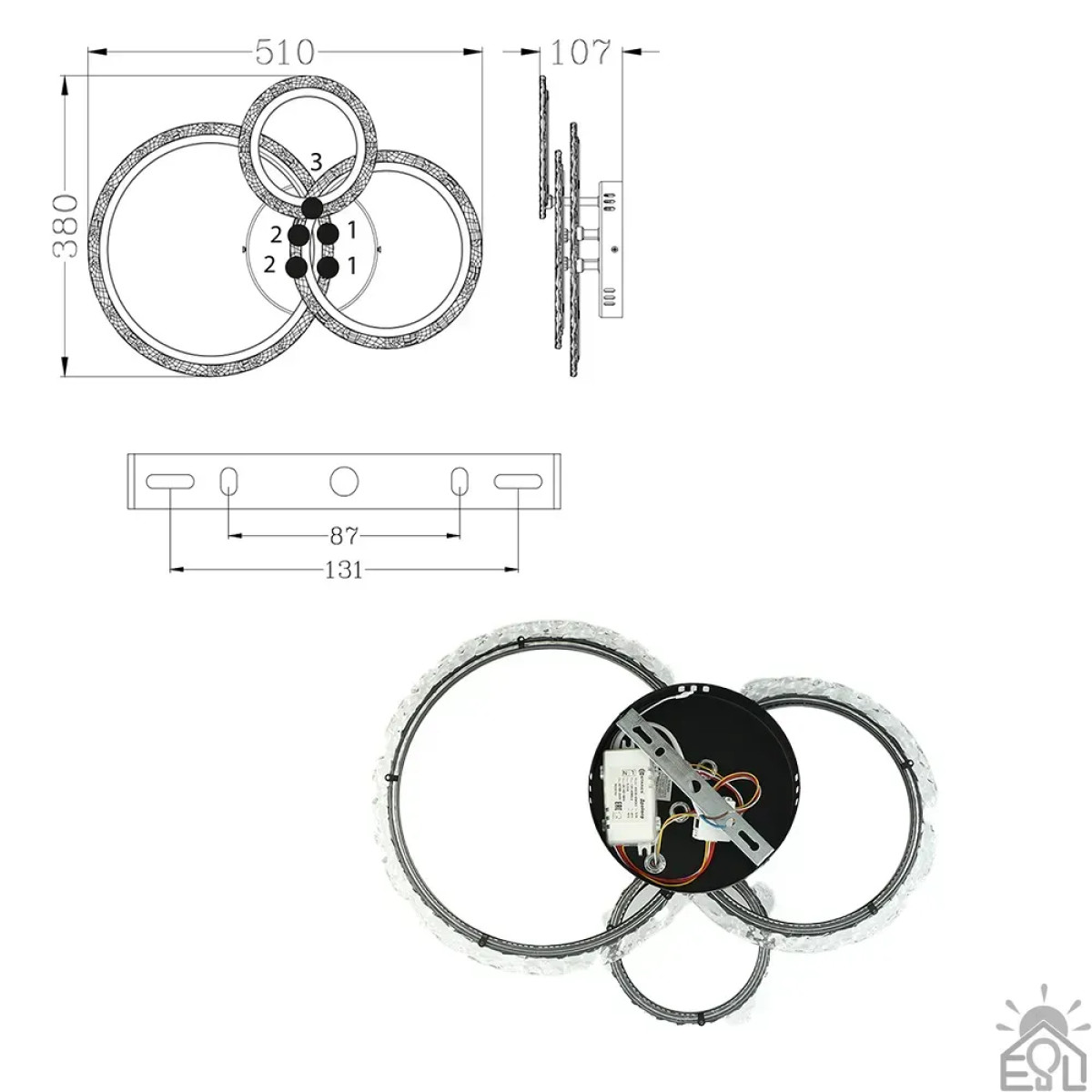 Смарт люстра керована світлодіодна TRIO 3R 70 Вт 510x380x107 мм Чорна 10478 ESLLSE