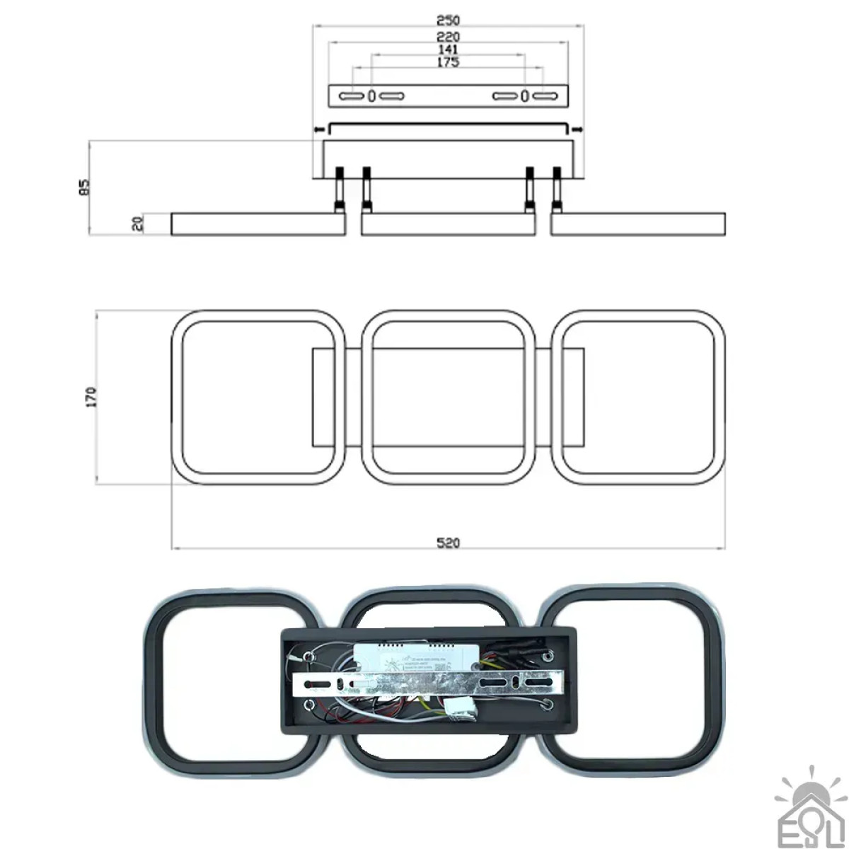Смарт люстра керована світлодіодна CUBES 40 Вт 520x170x85 мм Чорна 10497 ESLLSE