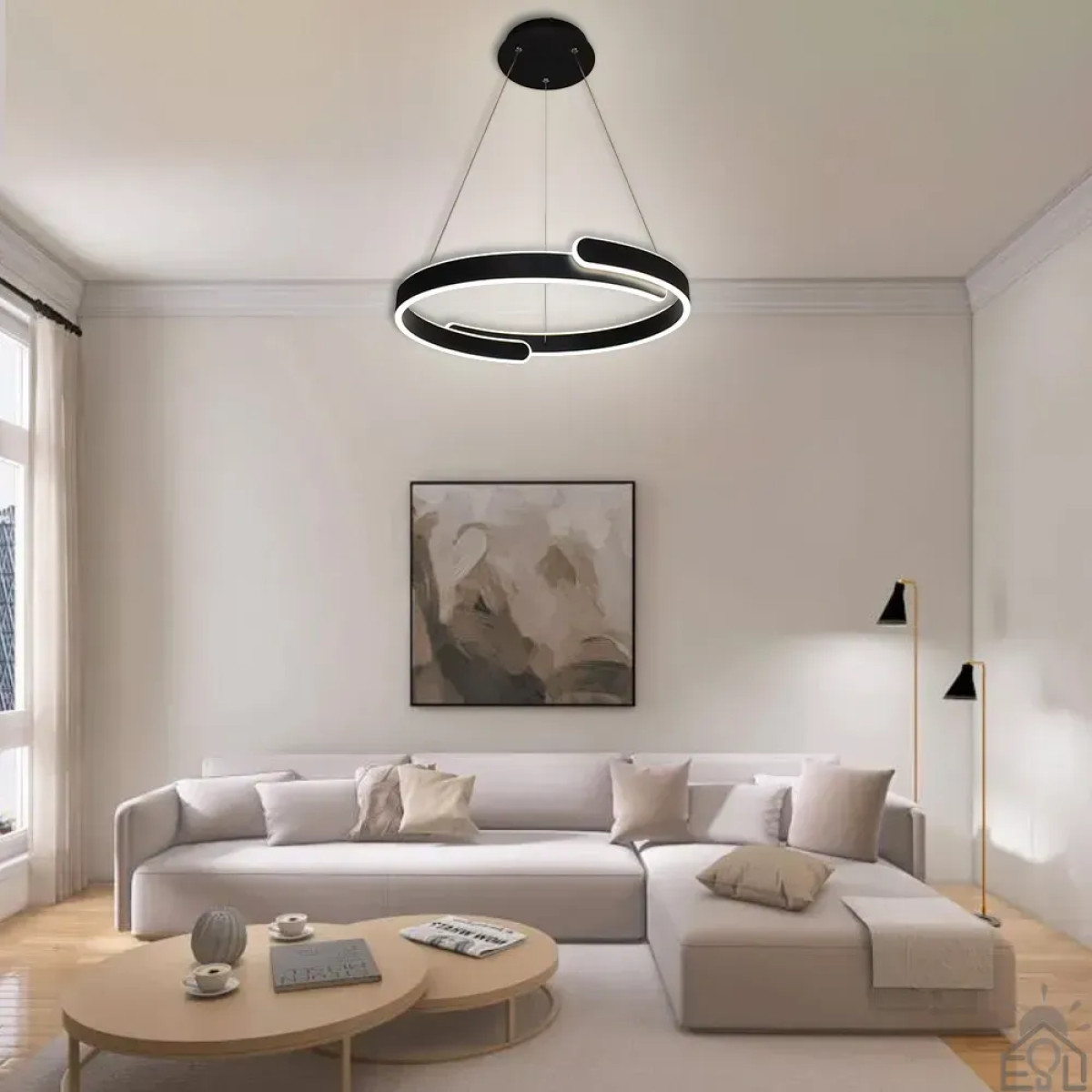 Смарт люстра керована світлодіодна підвісна HIPPO 90 Вт 500x1200 мм Чорна 10540 ESLLSE