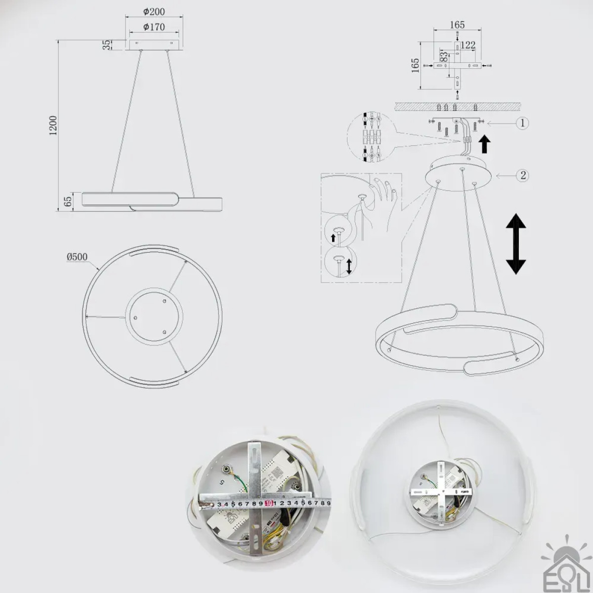 Смарт люстра керована світлодіодна підвісна HIPPO 90 Вт 500x1200 мм Біла 10541 ESLLSE