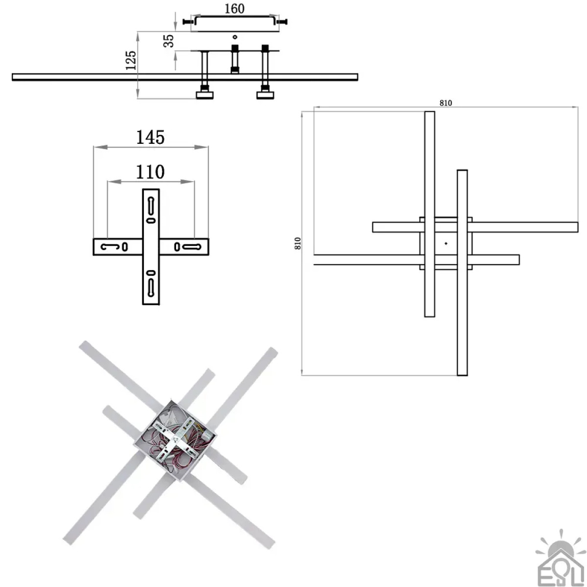 Смарт люстра керована світлодіодна LINE 4L 60 Вт 810x810x125 мм Біла 10549 ESLLSE