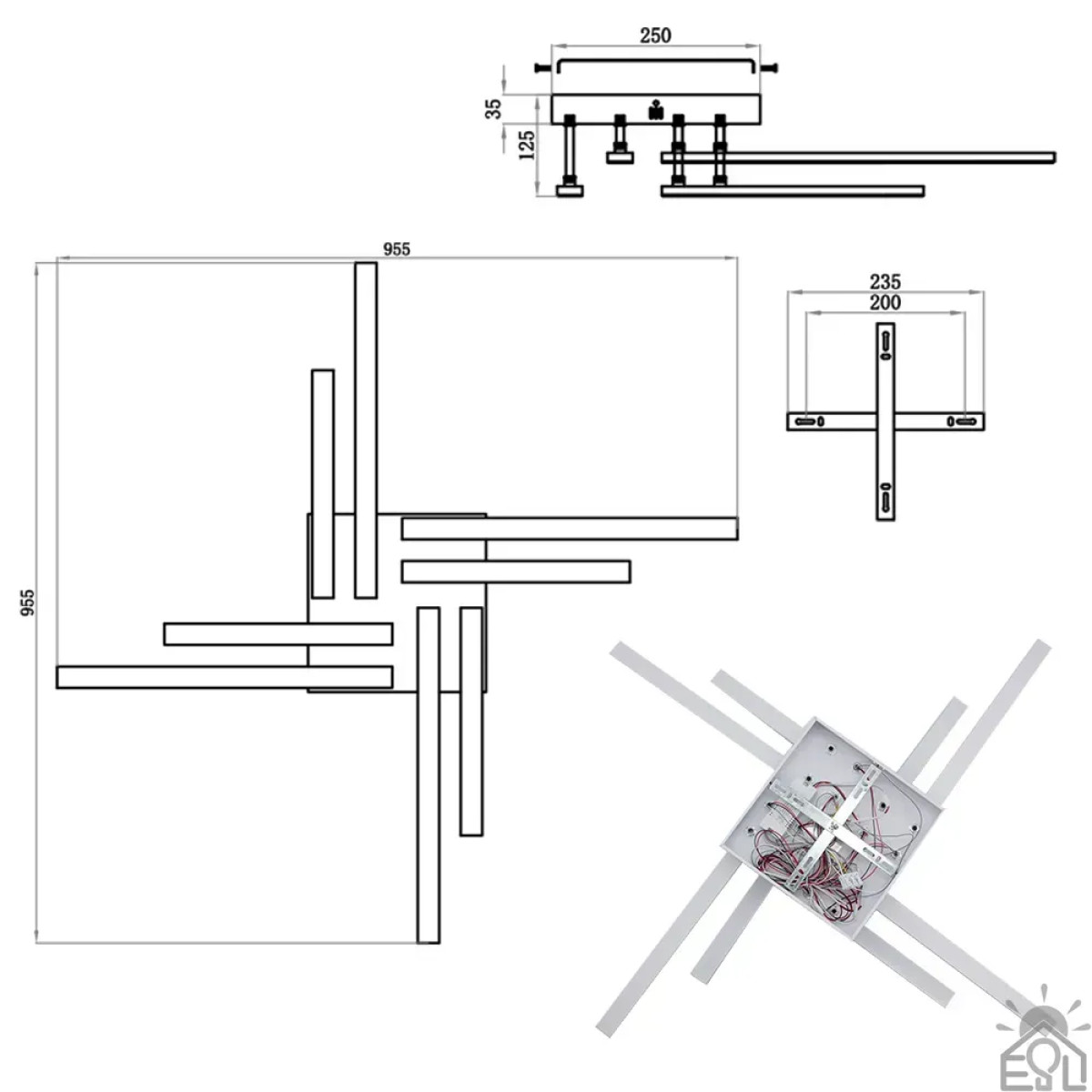 Смарт люстра керована світлодіодна LINE 8L 76 Вт 955x955x125 мм Біла 10551 ESLLSE