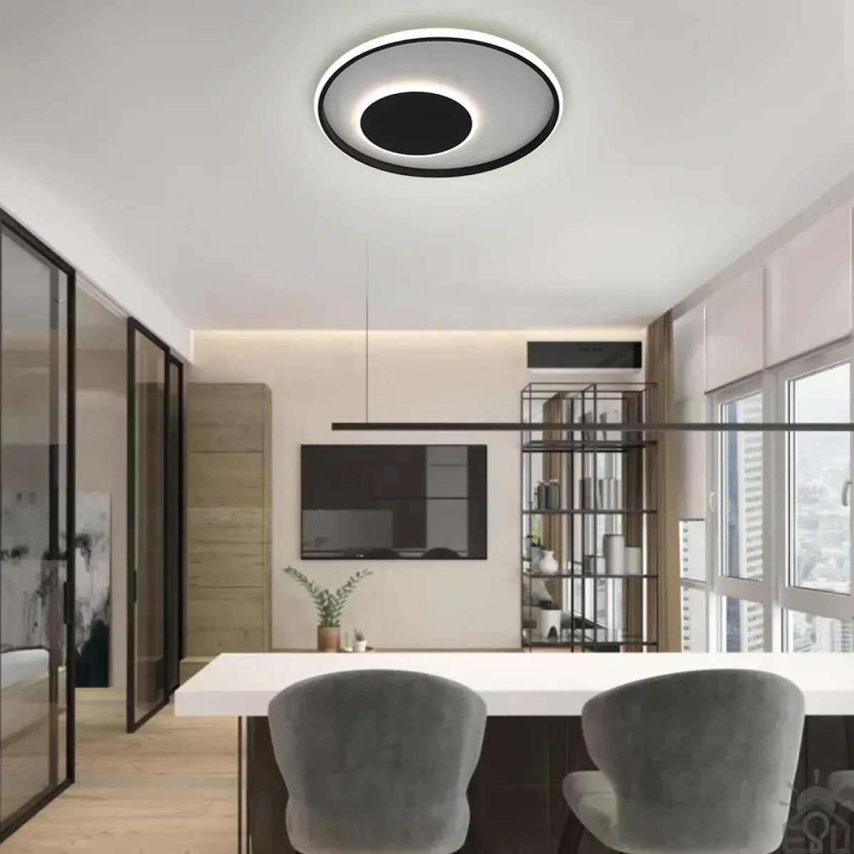 Смарт люстра керована світлодіодна INFINITO R 60 Вт 472x54 мм Чорно-біла 10571 ESLLSE