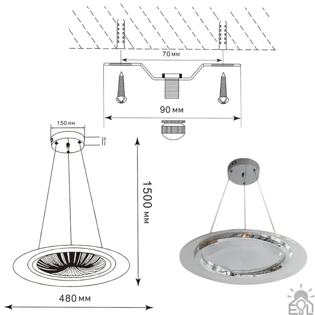 Керована світлодіодна люстра CAMELIA R 60 Вт 480x1500 мм Біла Керується вимикачем (без пульта) 10576 ESLLSE