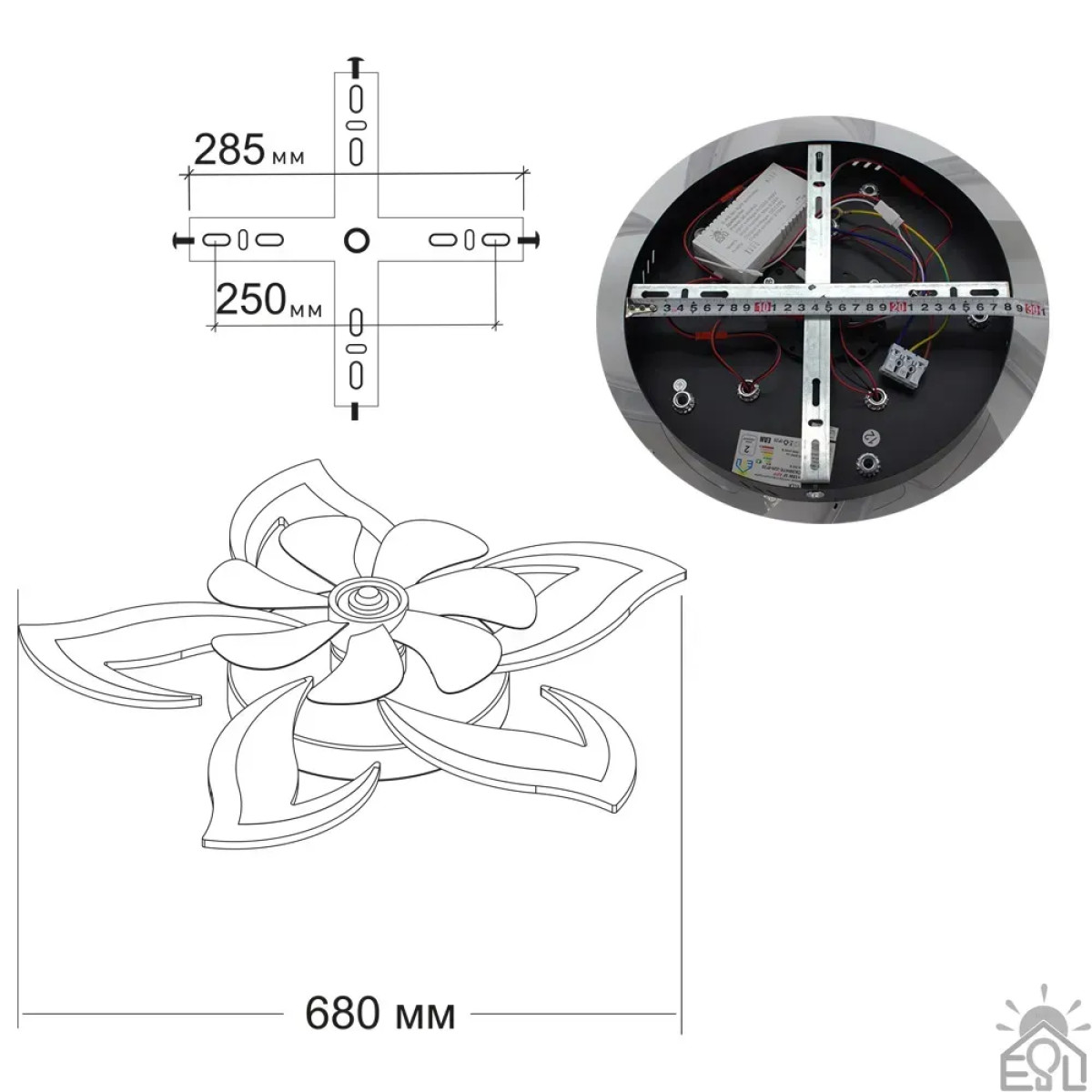 Смарт люстра з вентилятором керована світлодіодна FAN ELLA 72 Вт + 18 Вт 680x120 мм 10581 ESLLSE