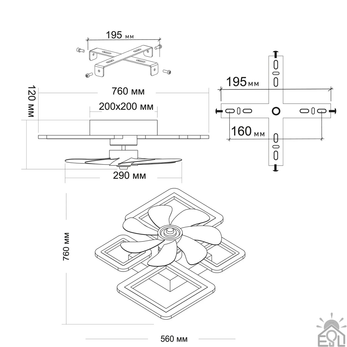 Смарт люстра з вентилятором керована світлодіодна FAN OVAL 70 Вт + 18 Вт 760x560x120 мм 10589 ESLLSE