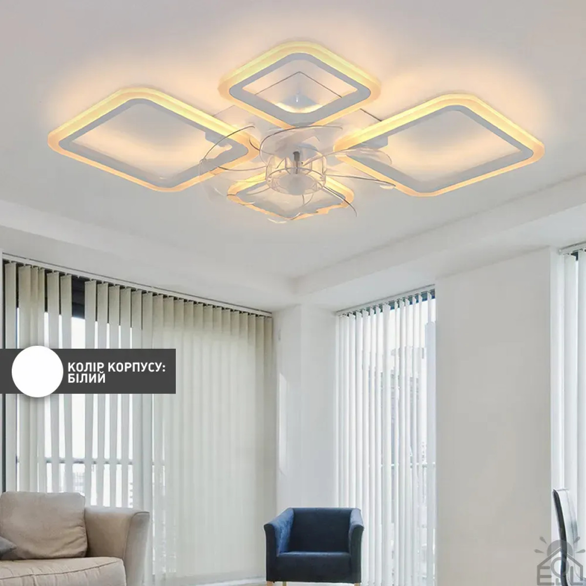 Смарт люстра з вентилятором керована світлодіодна FAN OVAL 70 Вт + 18 Вт 760x560x120 мм 10589 ESLLSE