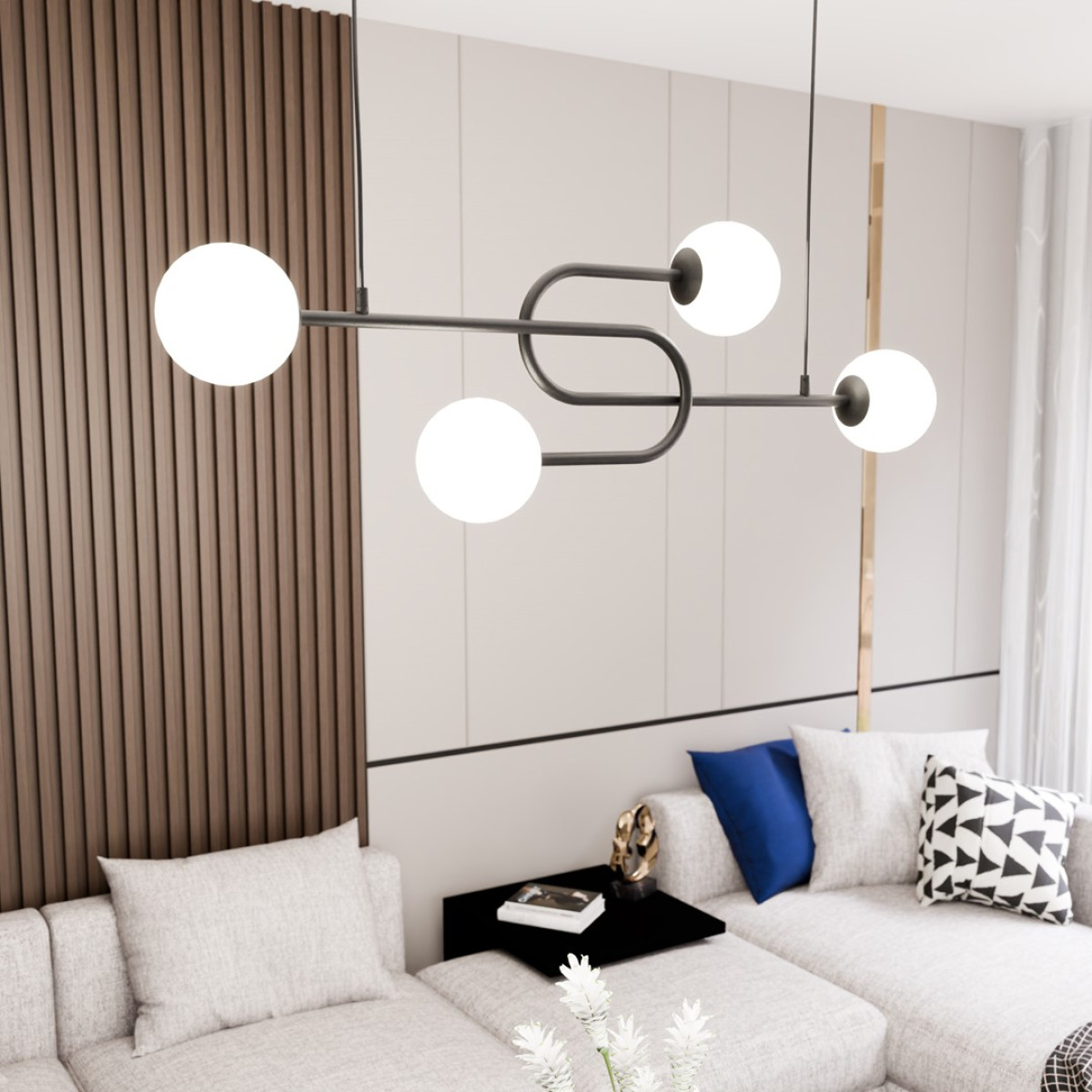Люстра підвісна ATRIA 4 BL OPAL 1383/4 Emibig чорний