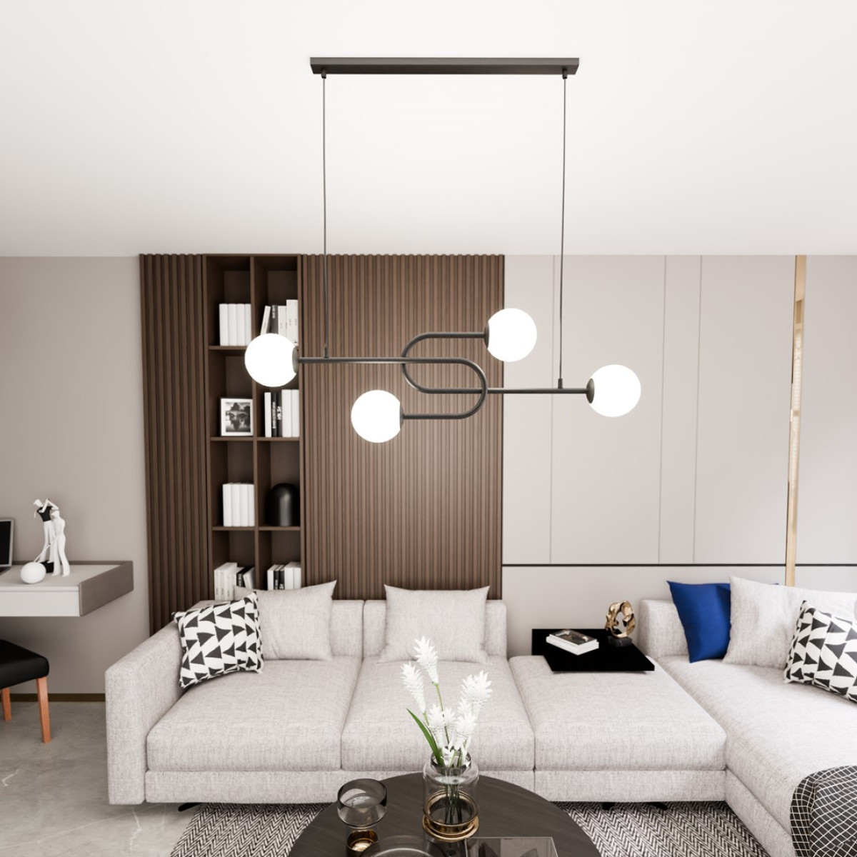 Люстра підвісна ATRIA 4 BL OPAL 1383/4 Emibig чорний