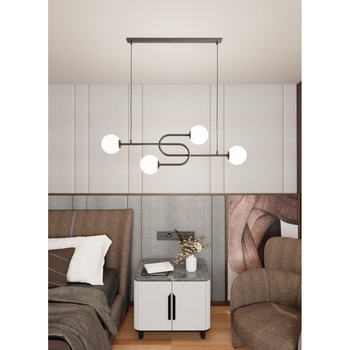 Люстра підвісна ATRIA 4 BL OPAL 1383/4 Emibig чорний